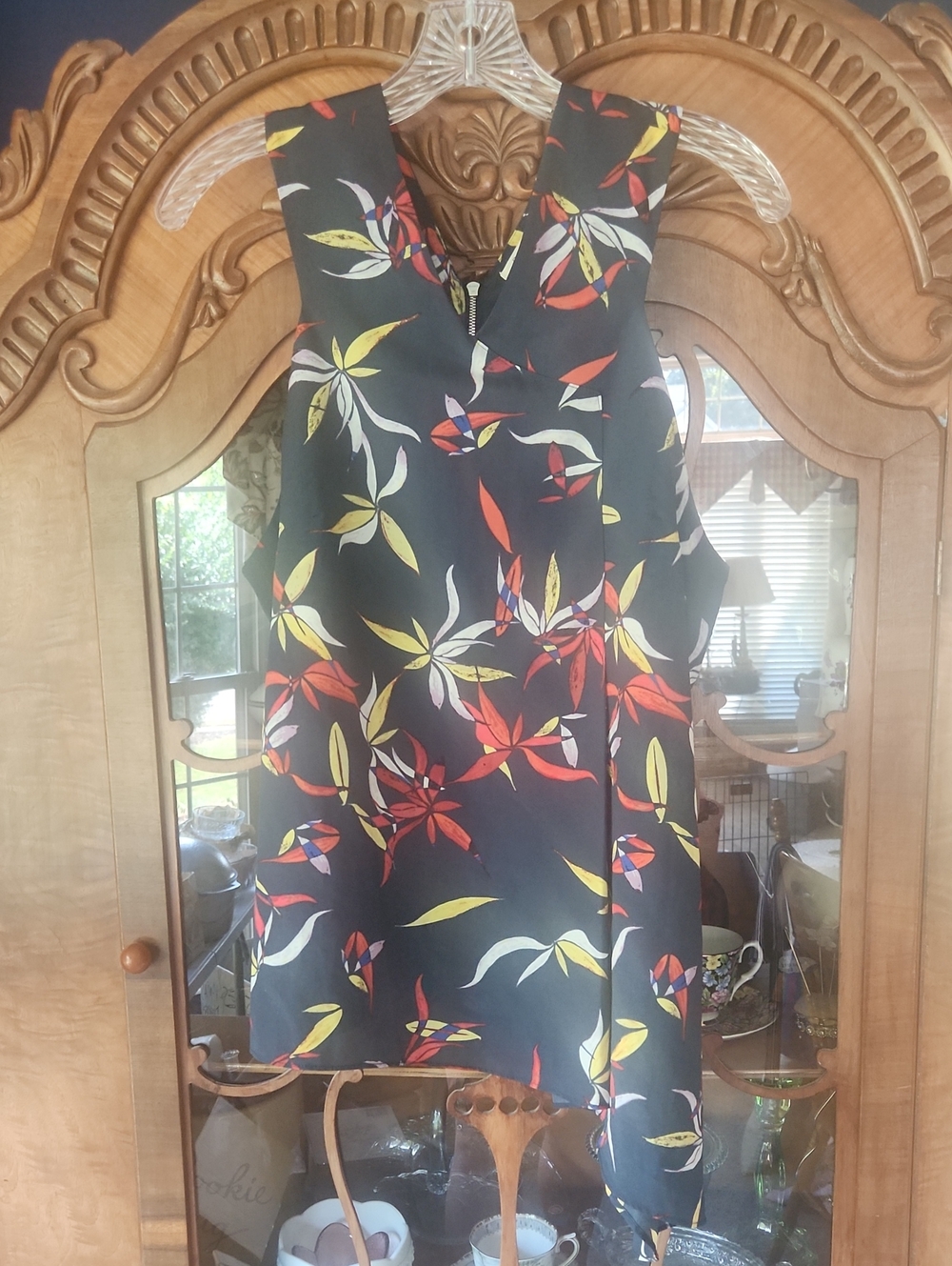 RACHEL Rachel Roy Tropical Floral Asymmetric Tank Top Blouse Black Multi XL
